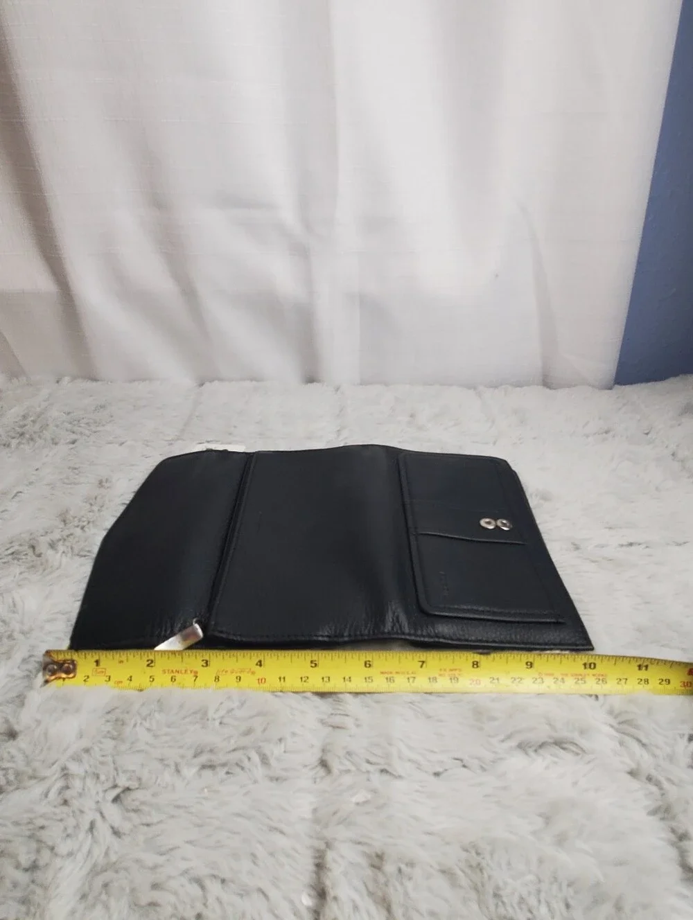 NWT Vintage Fossil Black Leather Tri Fold Wallet Coin Dept & Removable Checkbook